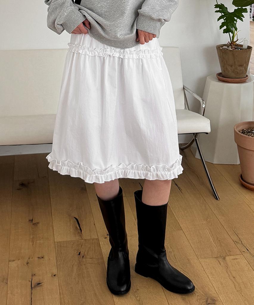 Moyora Frill Banding Midi Skirt [White]