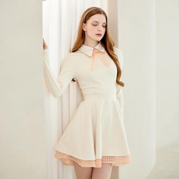 J Jane Classic Color Block Ribbon Flare Dress (Cream)