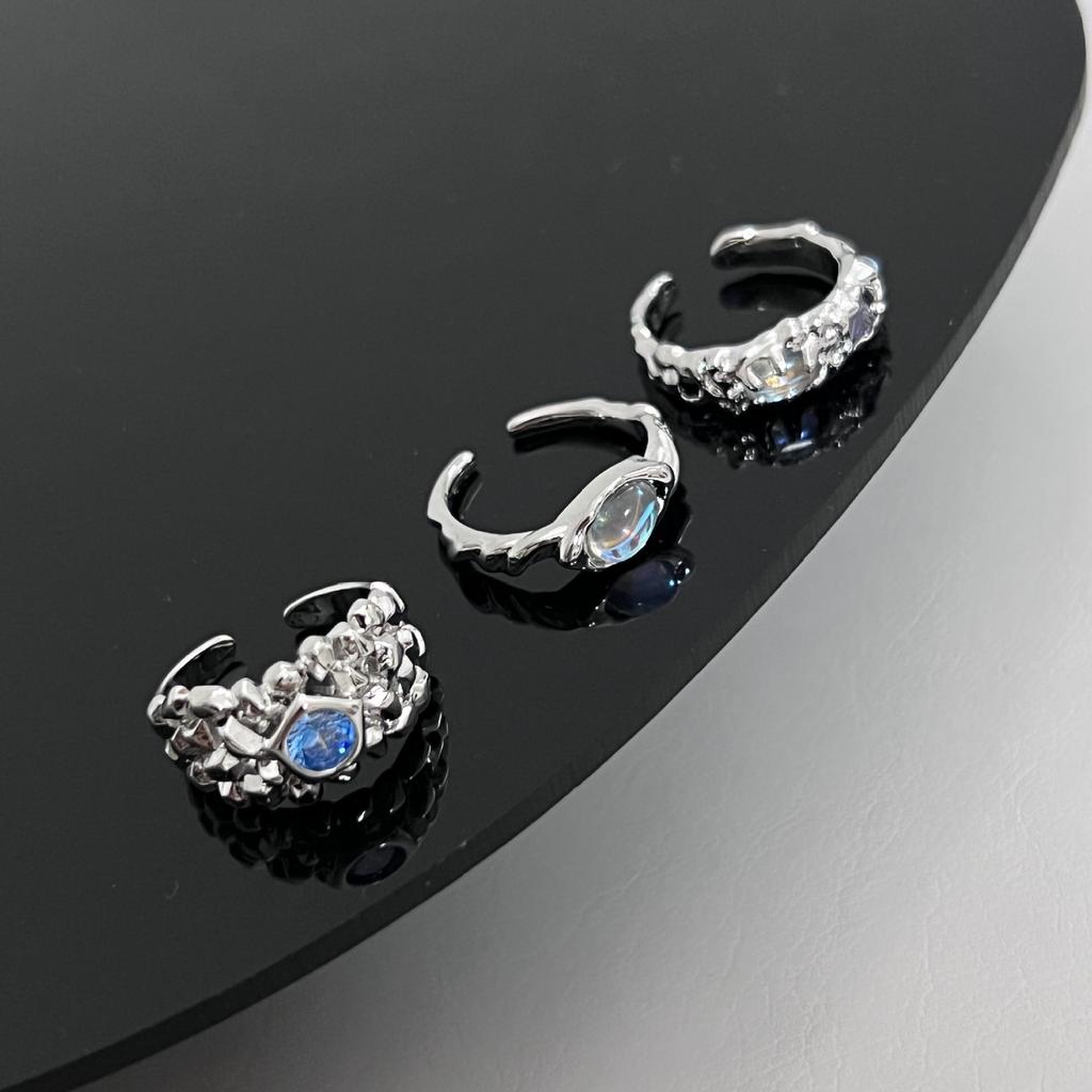 Texture Personality Open Ring Women'S French High-End Moonstone Niche Design Ring Simple Index Finger Ring