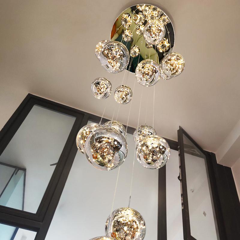 Современная люстра для гостиной, виллы, столовой, кухни, люстра, хрустальный шар, лестница, потолочный светильник