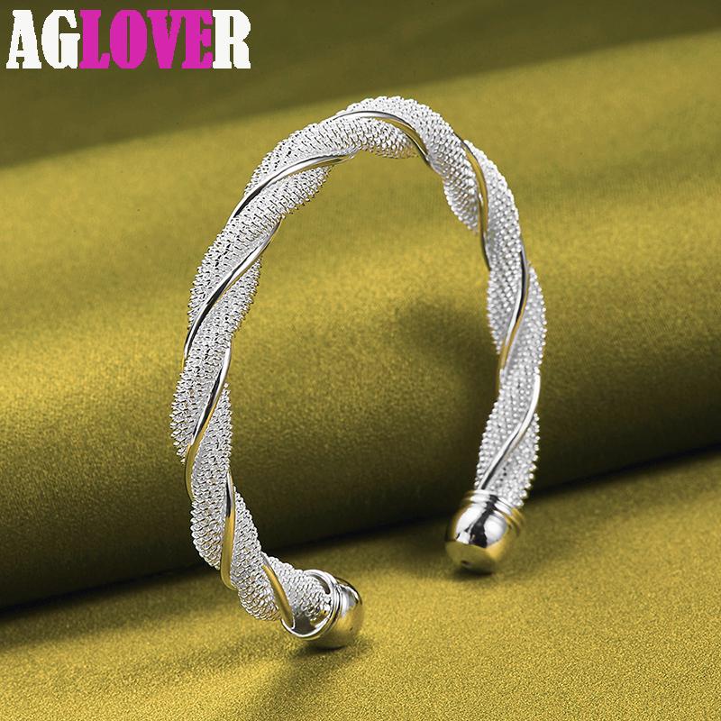 Ювелирные изделия из стерлингового серебра 925 пробы для женщин и мужчин, широкий плетеный браслет из сетки