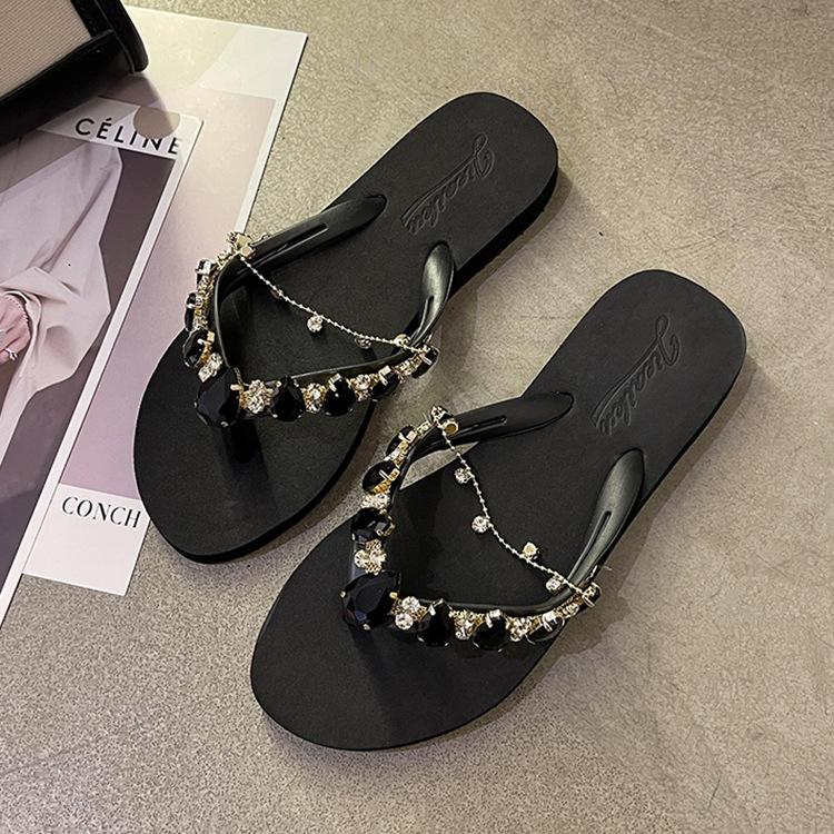 2024 Summer New Shoes for Women Fashion Slipper Outdoor Beautiful Crystal Flip Flops Girl Street Soft Sole Beach Shoes