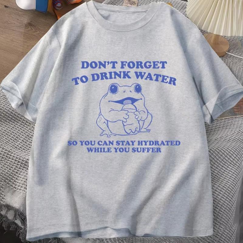 Stay Hydrated While You Suffer TShirt Vintage Style Funny Frog Graphic Tee Summer Short Sleeve Tshirts Women clothing Fashion