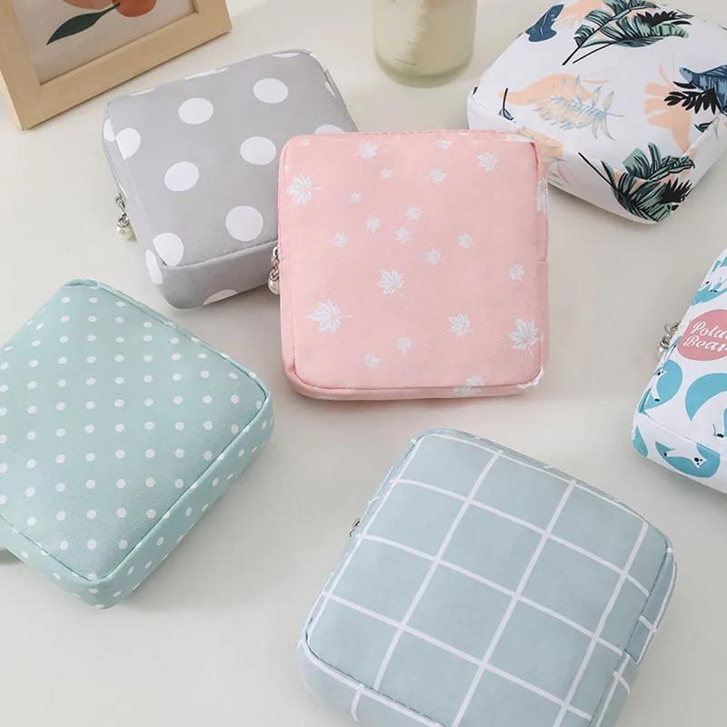 Женщины Девочки Kawaii Салфетка Гигиенические прокладки Сумка-органайзер Косметичка Сумки для тампонов Милые дорожные гаджеты Сумка для хранения помады