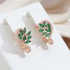 1 пара серег-кольца золотого цвета для женщин, серьги-капли с зеленым цирконом в форме листьев, изящные ювелирные изделия