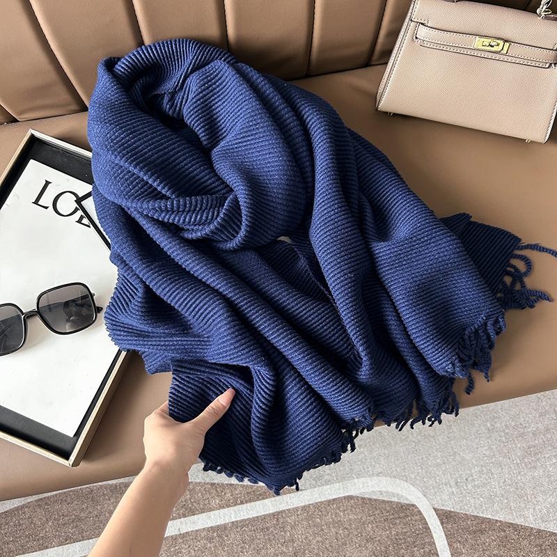 Scarf Women'S Winter Maillard Premium Korean Crumpled Solid Color Cashmere Casual Shawl Dual Use
