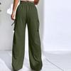 Женские эластичные брюки с высокой талией, повседневные активные брюки с широкими штанинами и длинными брюками, брюки с карманами