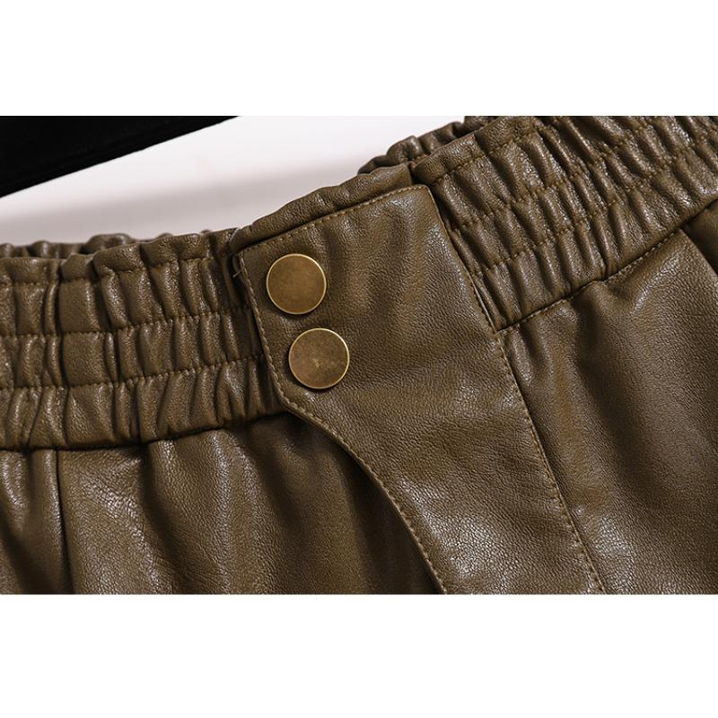 DIMANAF Большие размеры 2024, осень-зима, новые повседневные шорты из искусственной кожи с высокой талией, женские свободные широкие брюки, короткие брюки