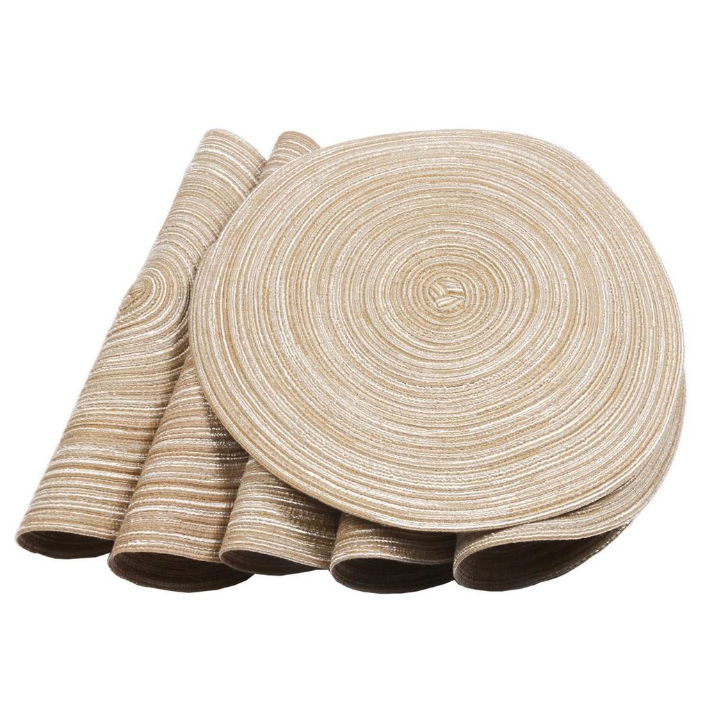 4-piece Set Meal Mat Woven Round Mat Beige Tableware Cup Pad