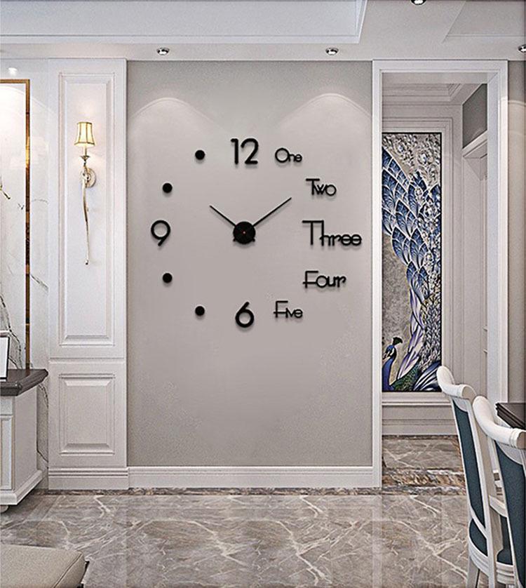 Acrylic Wall Sticker Clock with Luminous Function, Silent Living Room Wall Clock