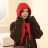 Красная шапка-балаклава женская осенне-зимняя теплая утолщенная вязаная шапка-шарф встроенная защита ушей шерстяная шапка прилив