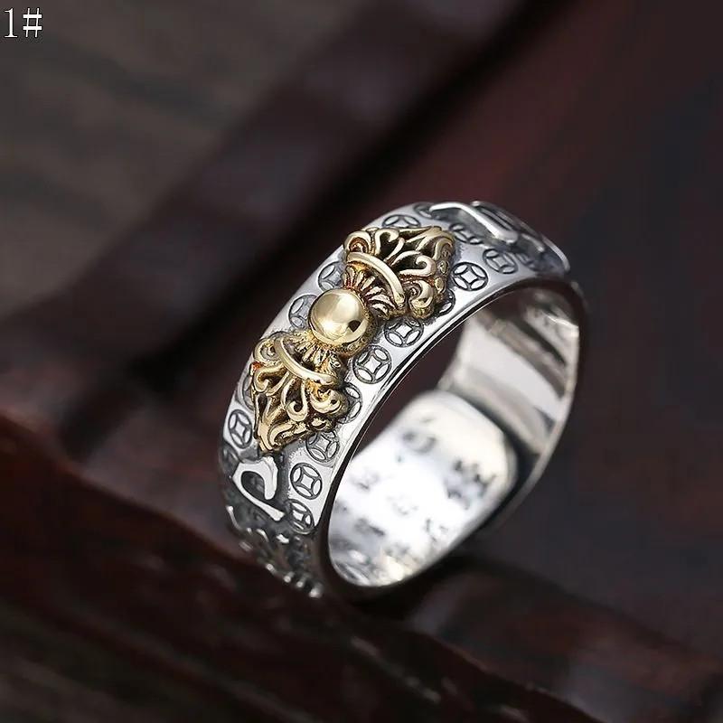 Кольцо Золотой Клуб Сутра Сердца для мужчин и женщин, Привлечение денег Гранатовое Ретро Мантра Шести Слогов, Личность