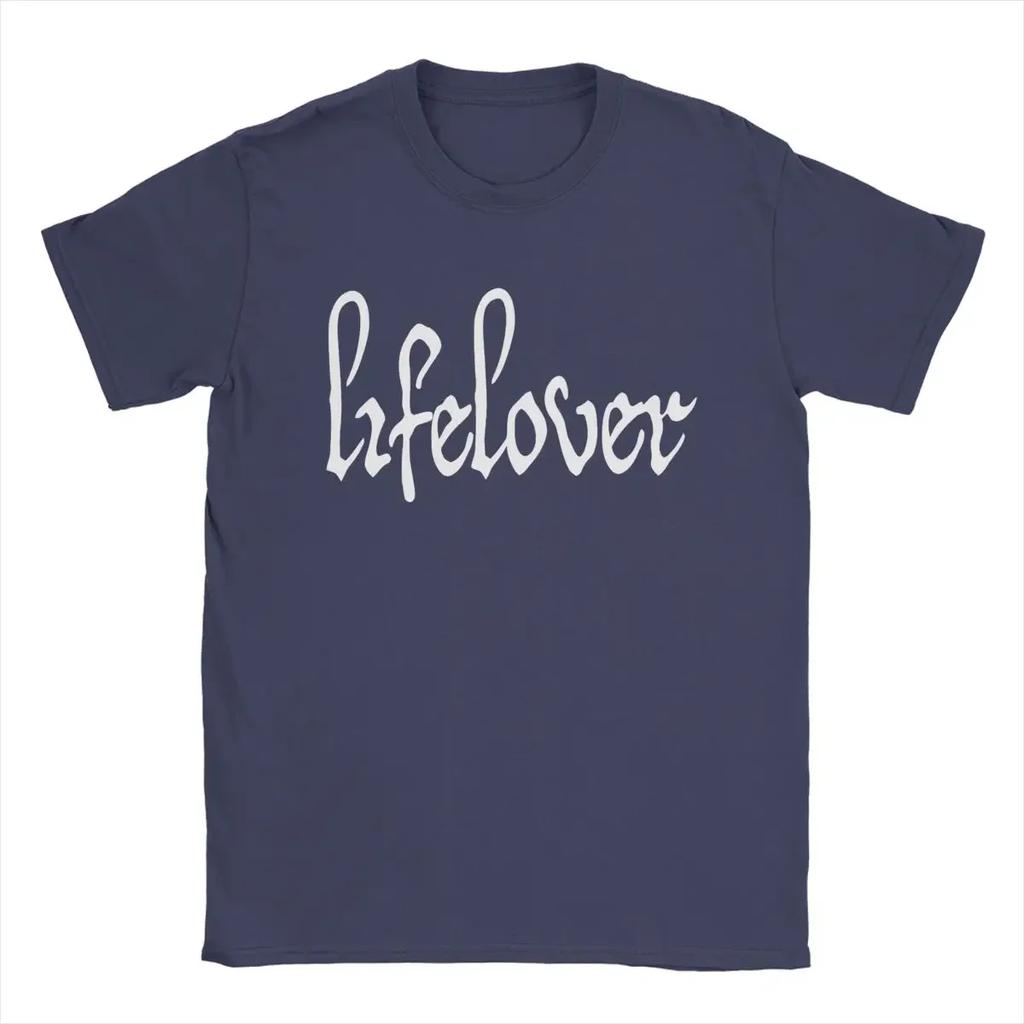 T-Shirt Lifelover White Solid Logo Fun Pure Cotton Tee Shirt Short Sleeve T Shirt Crew Neck Tops 6XL