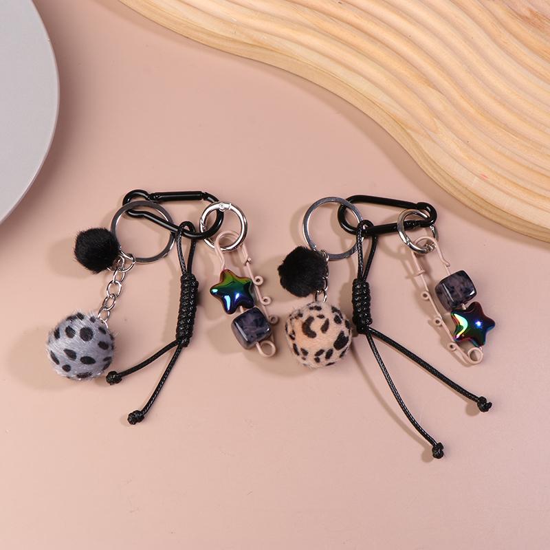 Creative Leopard Print Fur Ball Pin Keychain Knot Simple Braiding Rope Knot For Girls Bag Pendant Hanging Decoration
