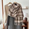 Classic Retro Imitation Cashmere Simple Plaid Shawl Scarf Unisex Autumn and Winter Fashion Commuting Tassel Scarf