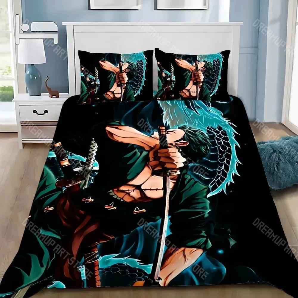 Комплект пододеяльника One Piece Зоро Луффи Аниме Постельное белье Комплект пододеяльника Наволочка Украшение спальни 2/3 шт. Подарок