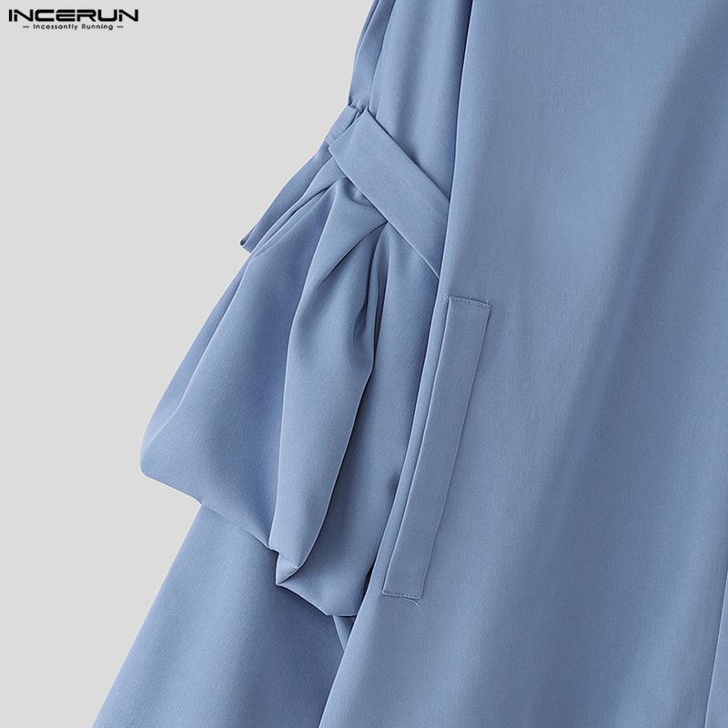 INCERUN Мужские рубашки оверсайз с воротником-стойкой, бантом, длинным рукавом, повседневные, свободные, топы