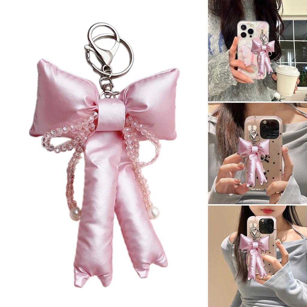 Elegant Beaded Keychain Phone Charm Unique Keyring Padded Bowknot Bag Pendant Accessory for Purse Backpack Handbag