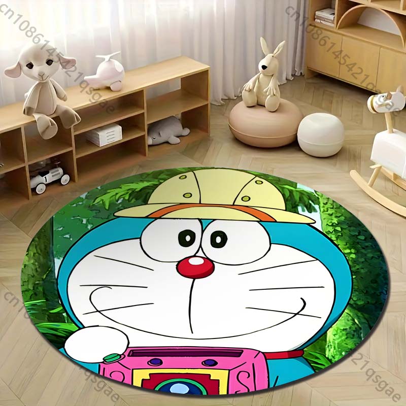 Multiple Sizes Doraemon Cartoon Print Round Carpet for Living Room Bedroom Table and Chair Sofa Home Decor Area Rug Play Mat