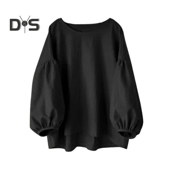 Женские топы с круглым вырезом, пышные, с длинным рукавом, однотонные, свободные, повседневные, блузки, универсальная повседневная одежда