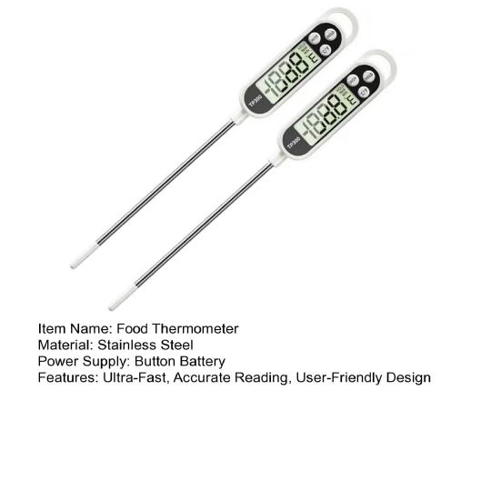 2Pcs Food Thermometer Waterproof Digital Thermometer with Long Stainless Steel Probe Backlit LCD Display Kitchen Tool for Cooking Grilling Baking