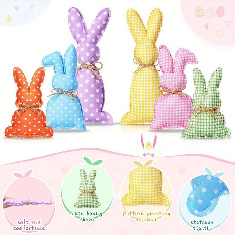 Set Of Six Bunny Tray Ornament Decoration Polka Dot Easter Fabric Cute Plaid Holiday Party Little Fresh