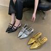 Pointed Head Low Heel Single Shoes Women'S French Version Outer Wear Bag Head Thin Heel Roman Sandals