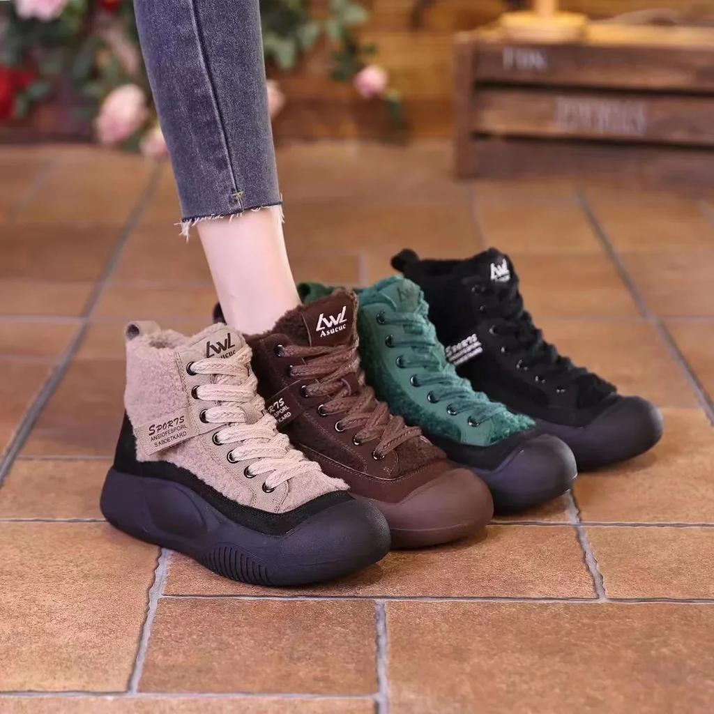 2025 Autumn/Winter New High Lift Cotton Boots with Velvet Warmth Thick Bottom Snow Boots Outdoor Casual Non Slip Cotton Shoes