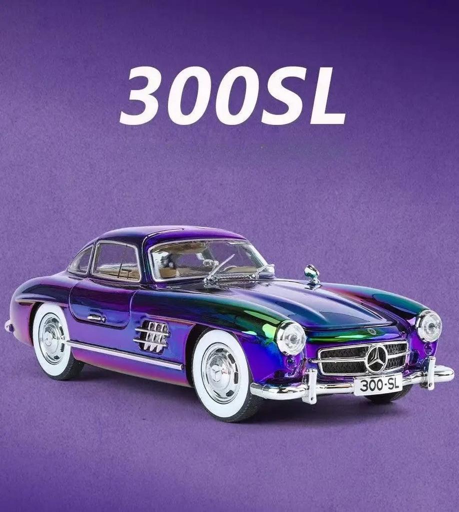 1:24 Mercedes-Benz 300SL Classic Car Electroplated Version Alloy Car Diecast Metal Model Trendy Display Ornament Kids Toys C403