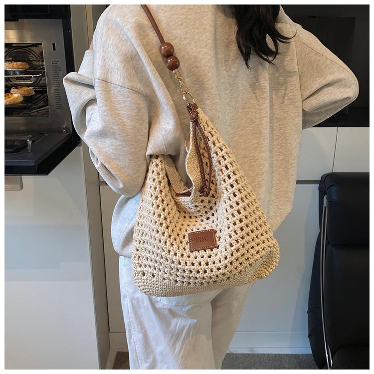 Праздничная плетеная сумка, женская летняя новая модная ажурная вязаная сумка через плечо, большая вместительная сумка для поездок на работу
