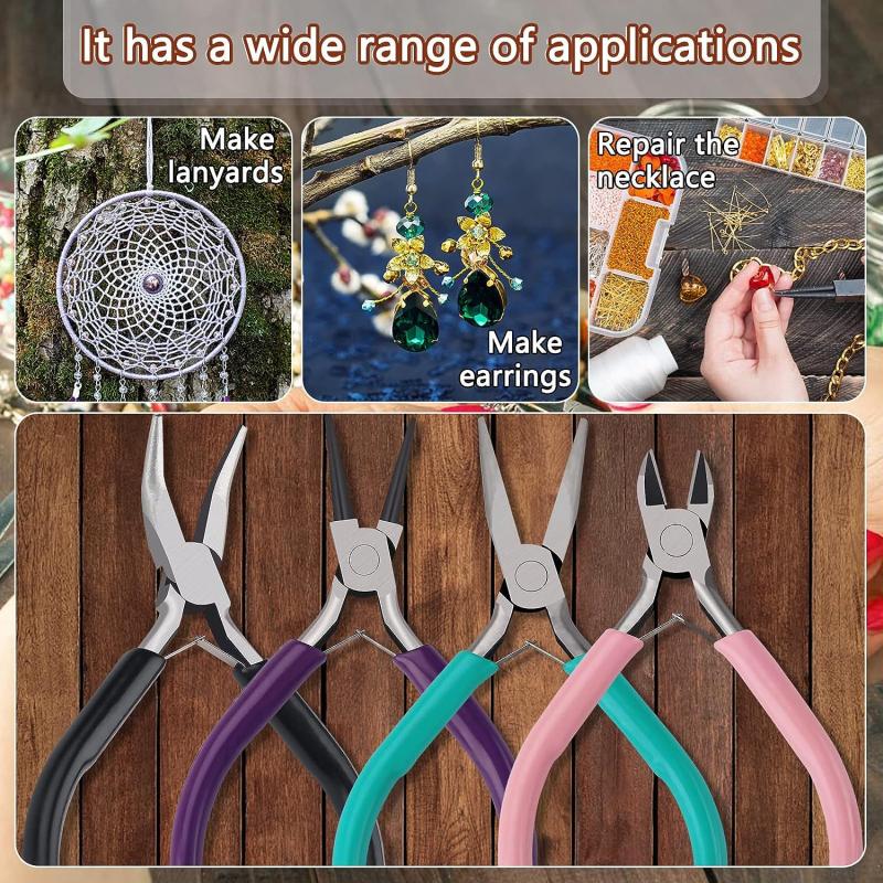 4 Pack Jewelry Pliers Jewelry Making Pliers Tools Kit With Needle Nose Pliers/Chain Nose Pliers, Round Nose Pliers