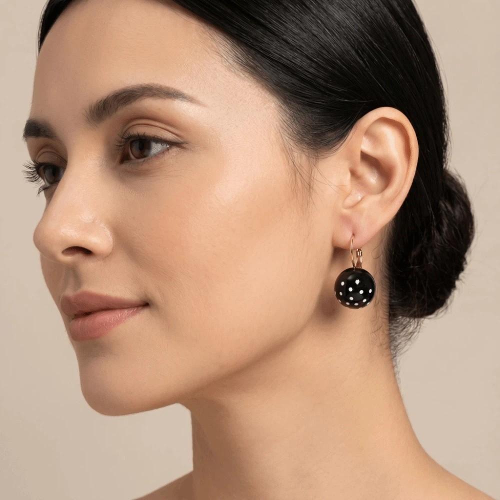 Zinc Zinc Alloy Polka Dot Earrings Black White Dangle Earrings Fashion Round Ball Ear Buckles  Party Wear