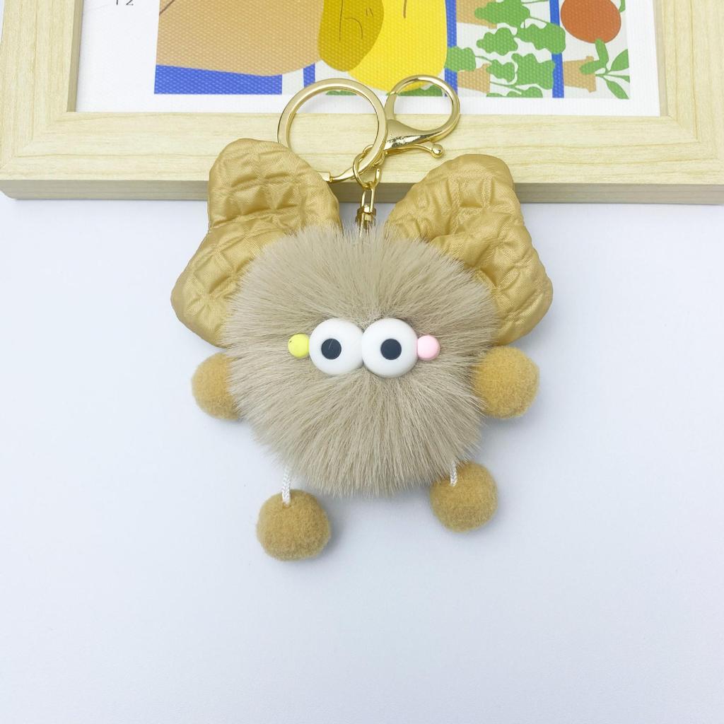 Брелок для ключей с плюшевым кроликом Рексом, бантом и кулоном в виде угольного шарика — милый подарочный аксессуар для пары