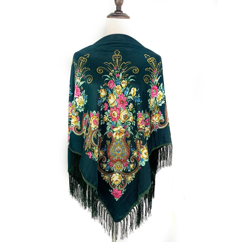 130*130Cm Luxury Floral Print Russian Square Scarf Women Fringed Bandana Scarves Pareo Lady Headband Scarves Babushka Head Wraps