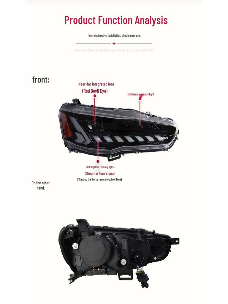 Подходит для Mitsubishi Lancer 09-16: Светодиодная фара EVO Modified с ДХО и последовательным указателем поворота