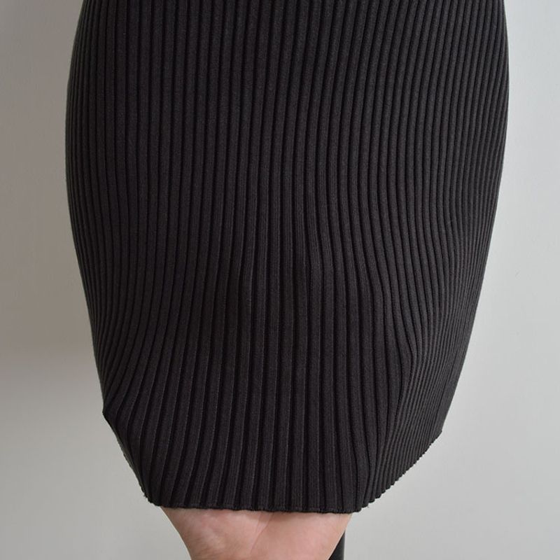French Style Retro Sexy Round Neck Short Sleeve Knitting Dress Women's Clothing Fall and Winter Skinny Slimming Mid Length Long Length Bodycon Dress