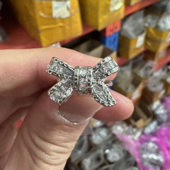 Женское кольцо-бантик со стразами, полированное сплавом, кольцо для предложения, много размеров, обручальное кольцо, женское украшение на палец для выпускного вечера