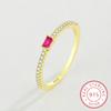 Exquisite 18K Gold Ruby Pink Ring For Women Single Row Diamond Crystal Genuine S925 Silver Anniversary Gift Jewelry