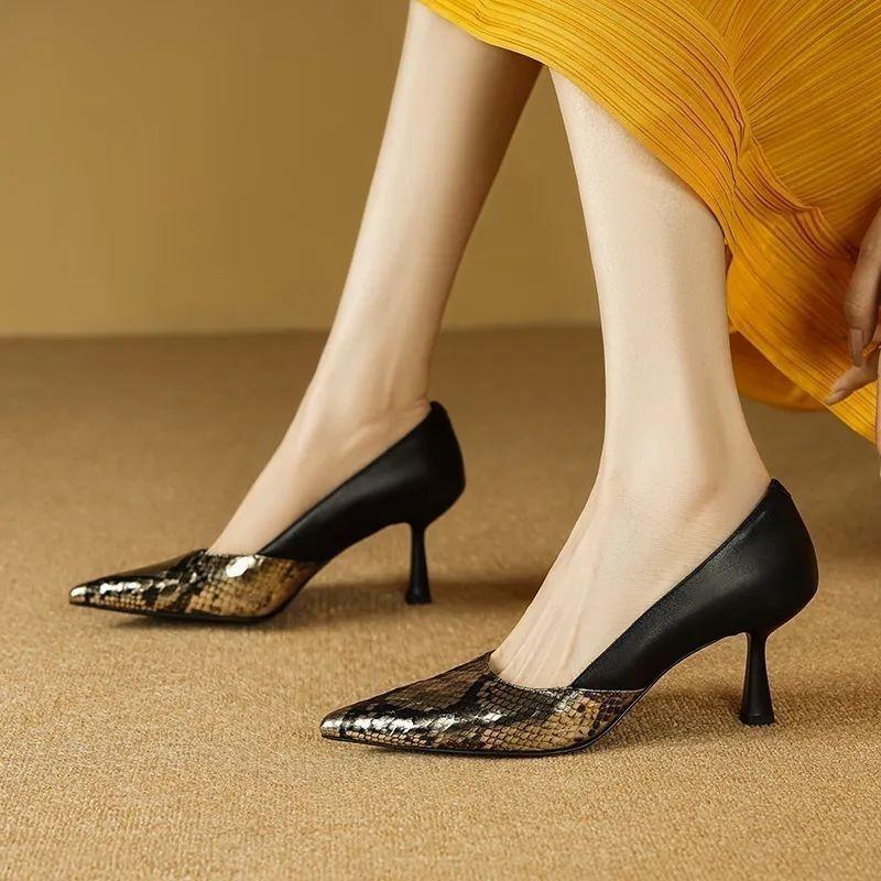 2025 новые популярные туфли на высоком каблуке из мягкой кожи, ультралегкие, с острым носком, на тонком каблуке, французские сексуальные туфли-лодочки для работы, одинарные туфли
