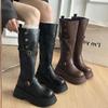 Long Boots Female Knight Boots Tall Autumn and Winter Thin Long Boots Thick Sole 2025 New Retro Black Thick Heel British Style