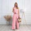 French Summer Embroidered V-Neck Cutout Tank & Wide-Leg Pants Set