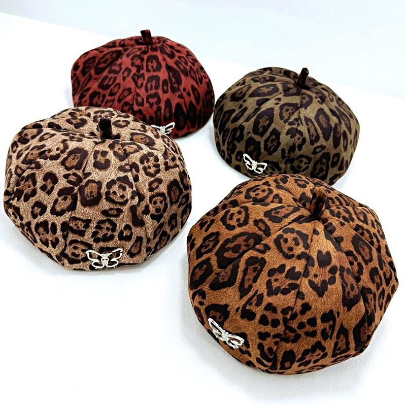 1 шт., модная хлопковая кепка в стиле досуга, универсальная восьмиугольная шляпа с леопардовым принтом, аксессуары в виде бабочки