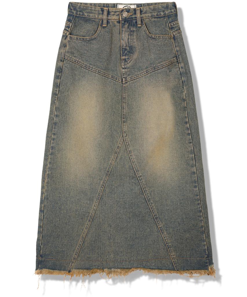 Goobin Crack Detail Denim Long Skirt