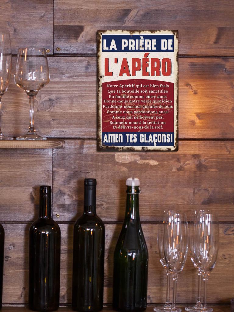 Putuo Decor 1pc French Vintage Metal Tin Sign, La Priere De L'aperot, Wall Art Decor for Home Bar Man Cave, 7.9 X 11.8 Inches