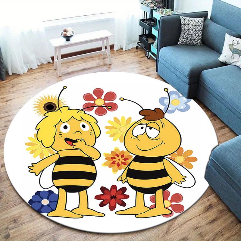 La Abeja Maya Round Area Rug,Carpet Rug for Living Room Bedroom Sofa Playroom Decor,Non-slip Floor Mat