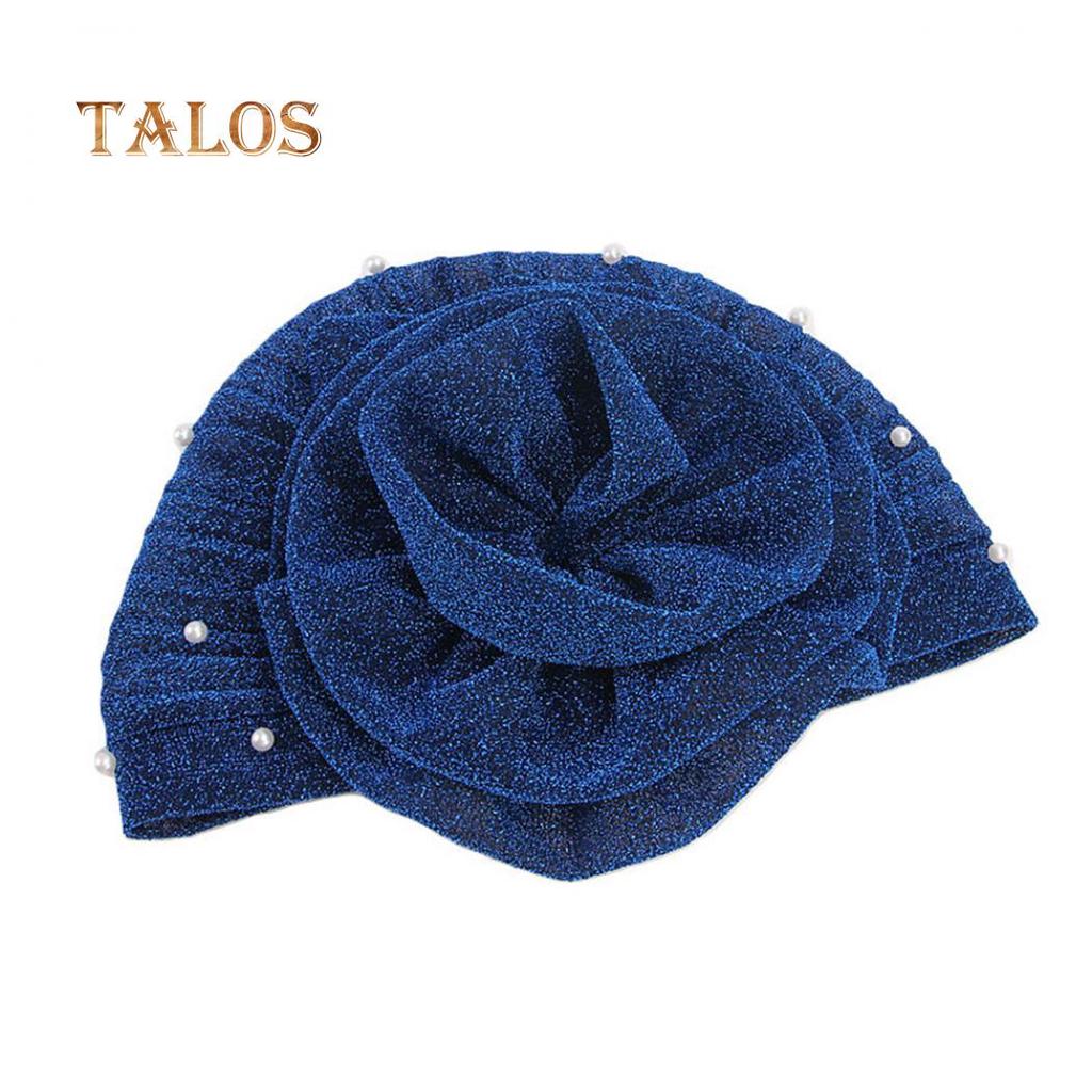 TALOS Fashion Faux Pearl Decor Big Flower Women Hijab Turban Hat Head Wrap