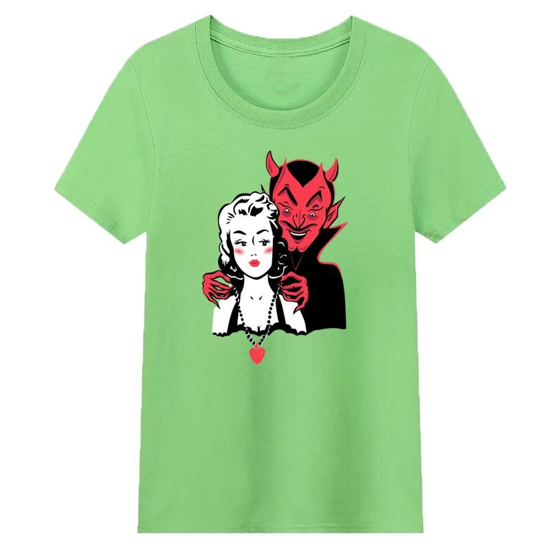 Футболка Deal with The Devil для женщин на Хэллоуин, забавная, темная, острая, гранж, одежда для духов, готический топ, винтажная футболка, дропшиппинг