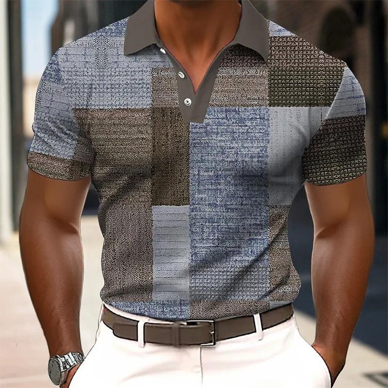 Стильная мужская футболка-поло с коротким рукавом в стиле пэчворк, повседневный топ