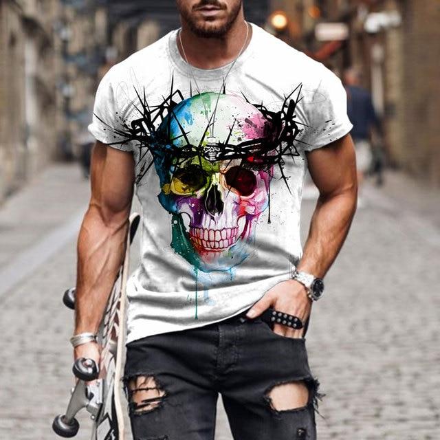 Vintage Horror Skull 3d Print Men's T-shirt Summer Classic Casual O Neck Short Sleeve Fashion Loose Oversized Tops Tee Shirt Men