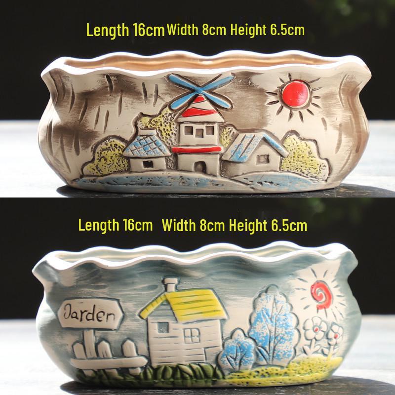 Мультяшный грубый керамический большой керамический горшок для суккулентов в стиле книжки с картинками